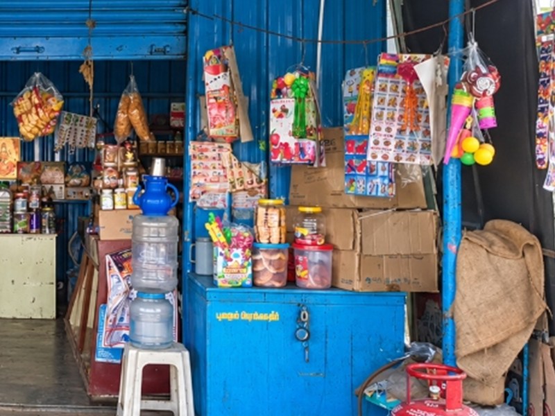 Product shelves photograph at Aavin Milk Shop Naidumangalam.